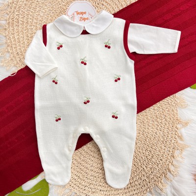  Saída de Maternidade Cerejinha Salopete - Off White e Vermelho